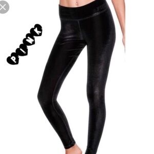 PINK VS Women Black Velvet Leggings With Waist Embroidered Logo | L